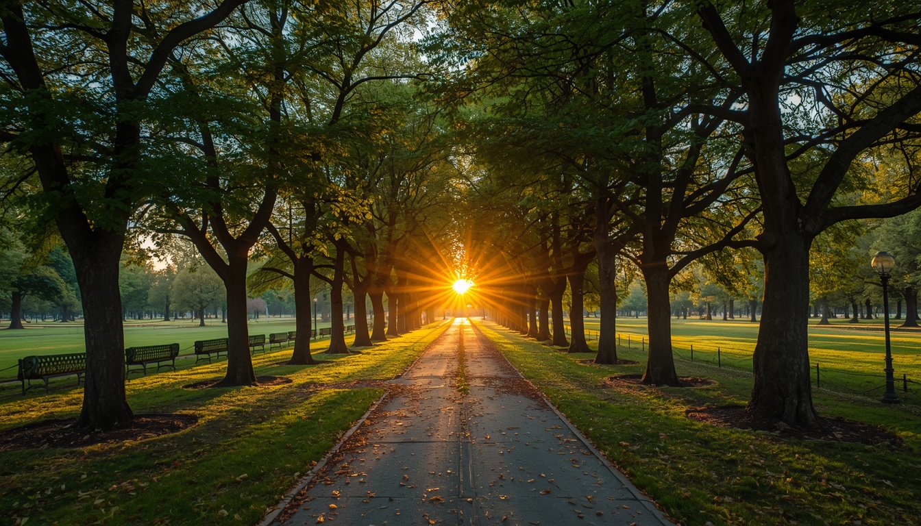 Forcenature sunrise path through park trees
